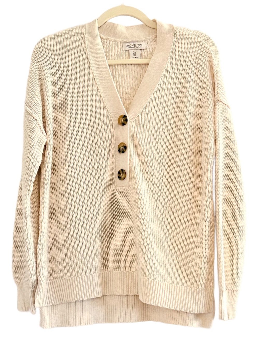 Rachel Zoe Ivory V-Neck Button Knit Sweater Oversized Small